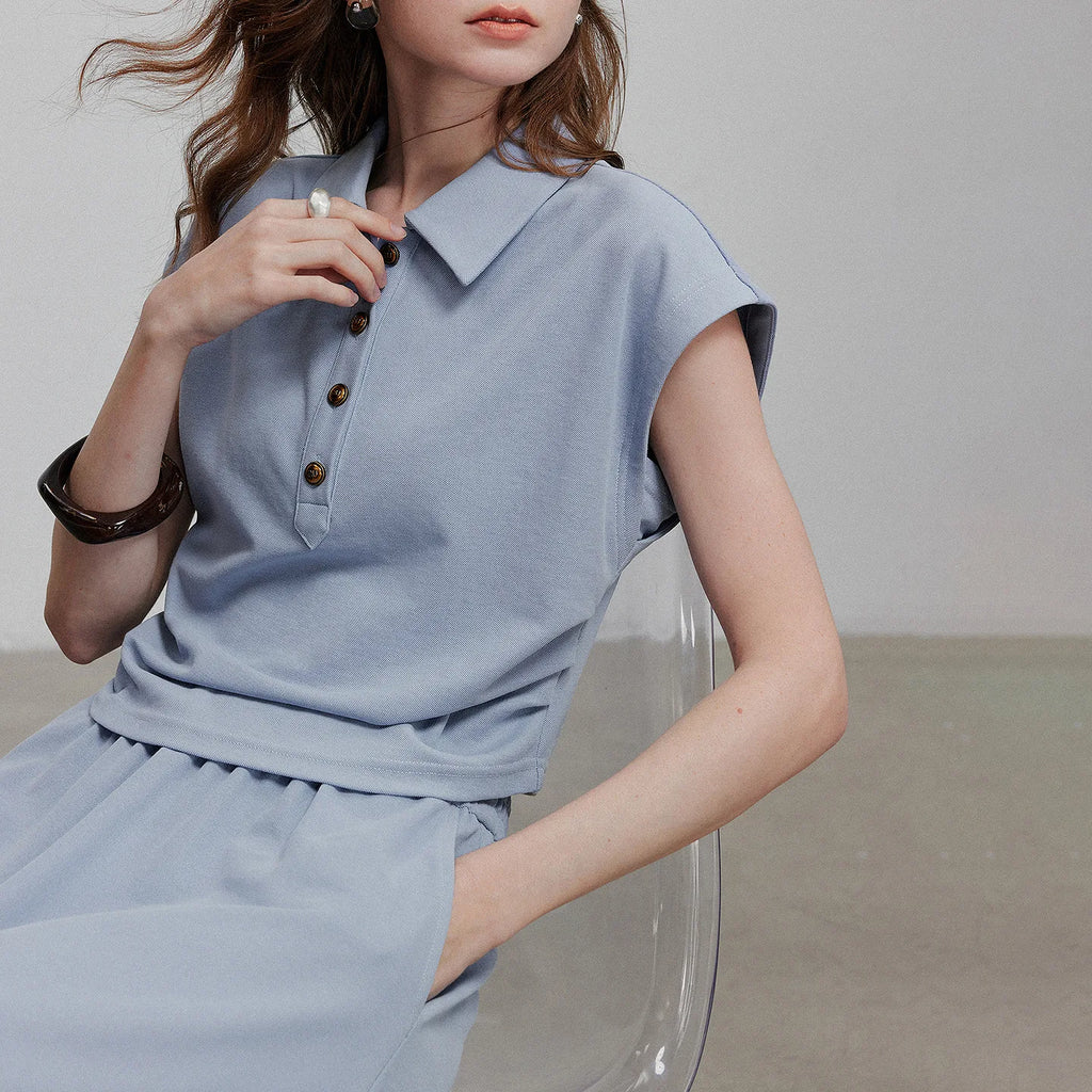 Polo Top and Midi Skirt Set
