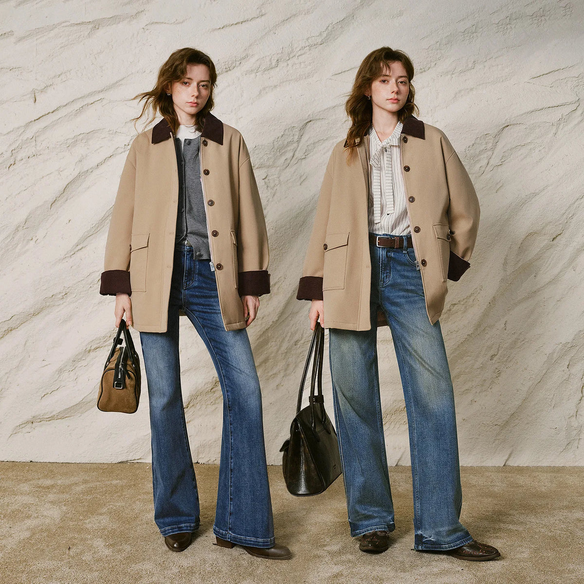 Contrast-Collar Patch-Pocket Coat