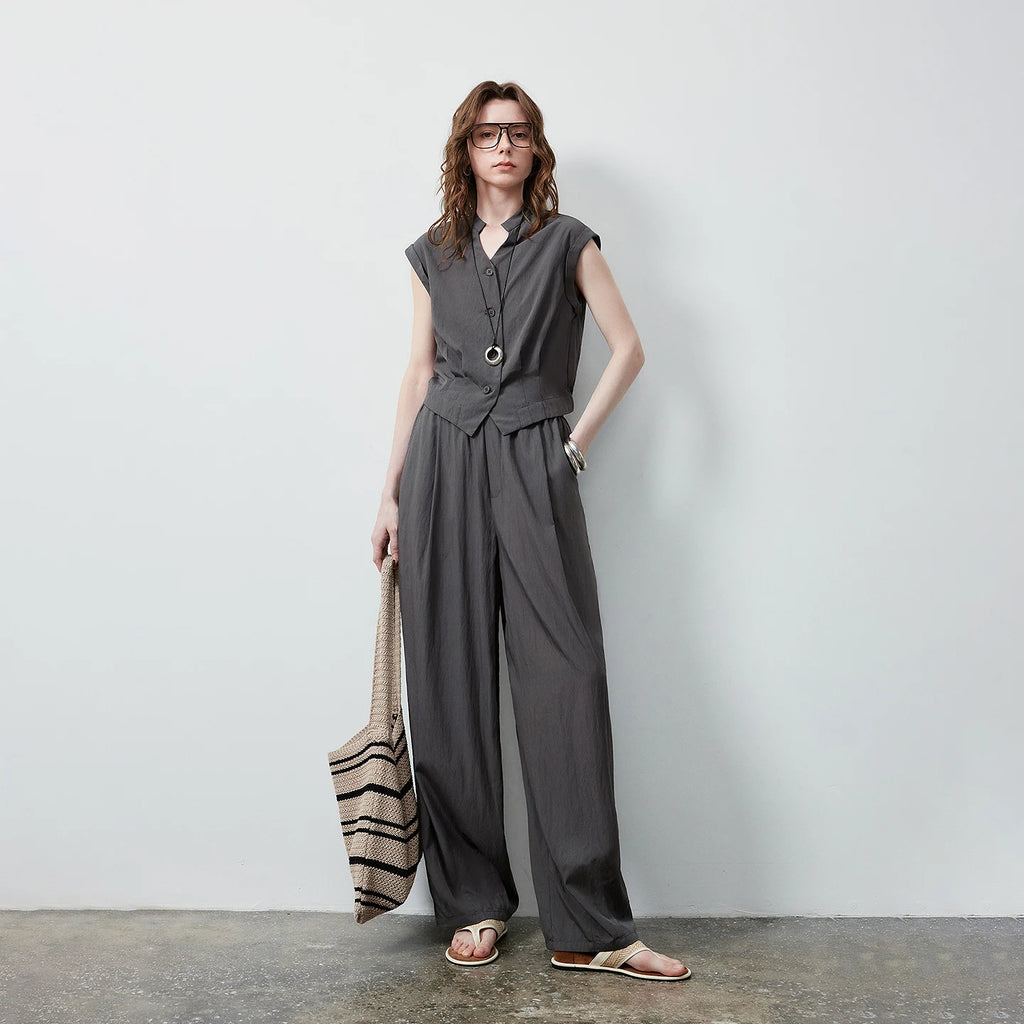 Button-Front Vest and Wide-Leg Pants Set