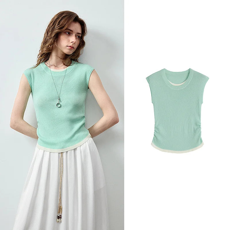 Boat-Neck Sleeveless Knit Top