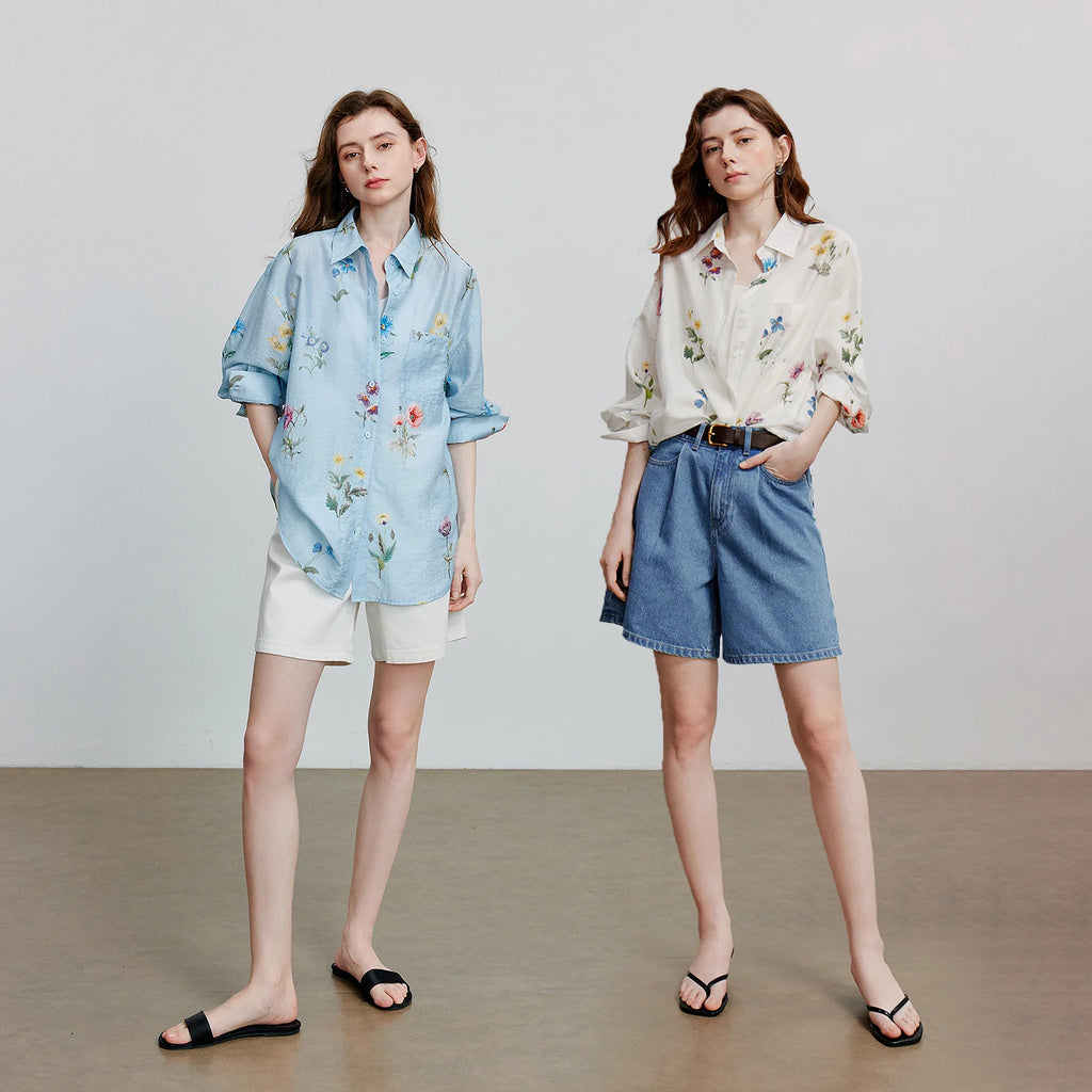 Floral Long-Sleeve Collared Shirt