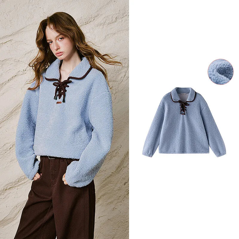 Tie-Neck Textured Sweatshirt