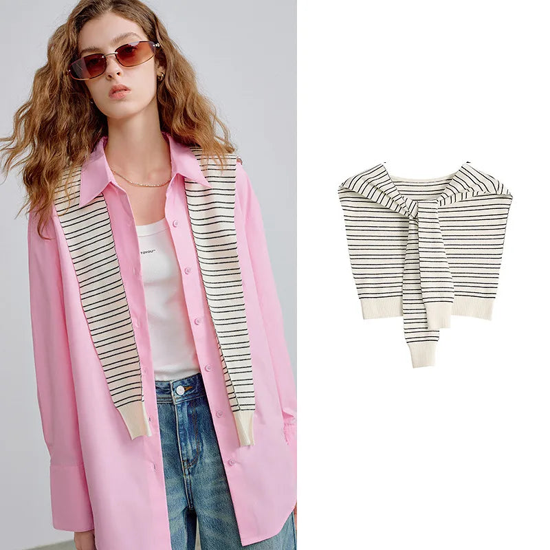 Striped Knit Shoulder Scarf