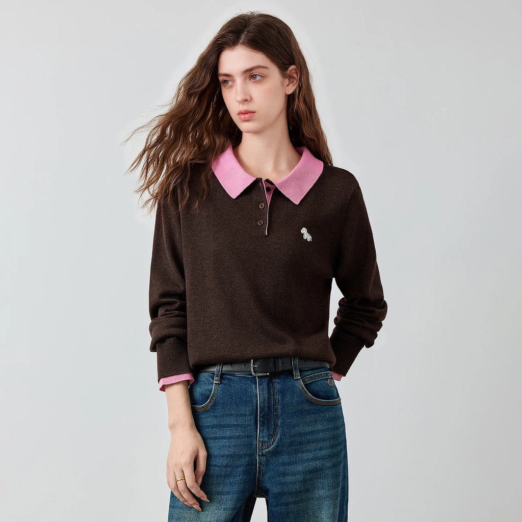 Contrast-Collar Knit Polo