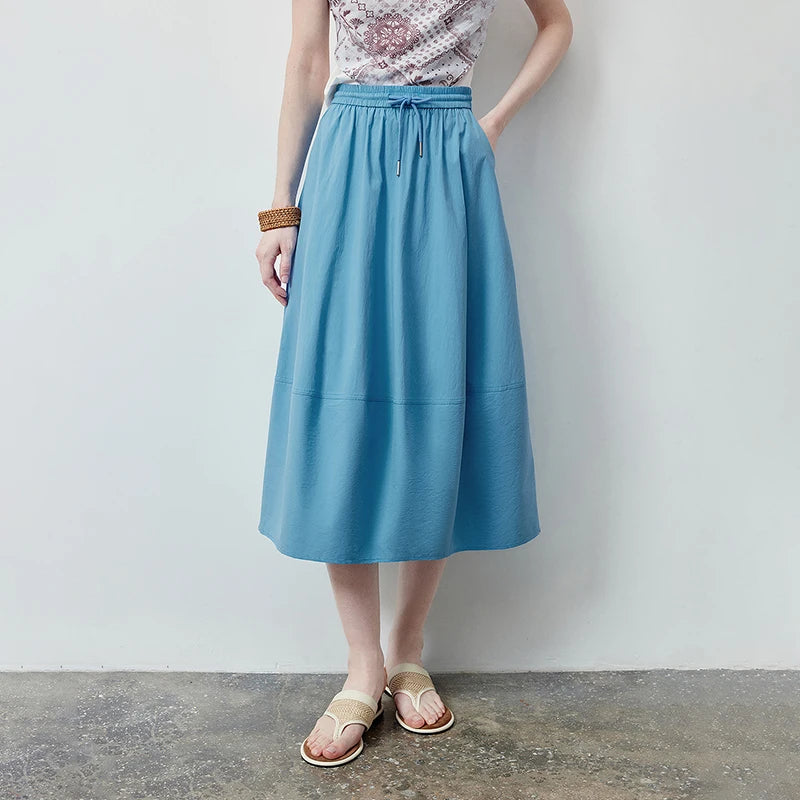 Gathered-Waist Midi Skirt