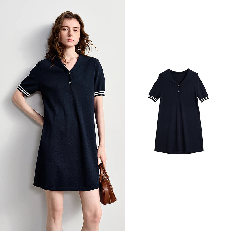Contrast-Cuff Polo Mini Dress