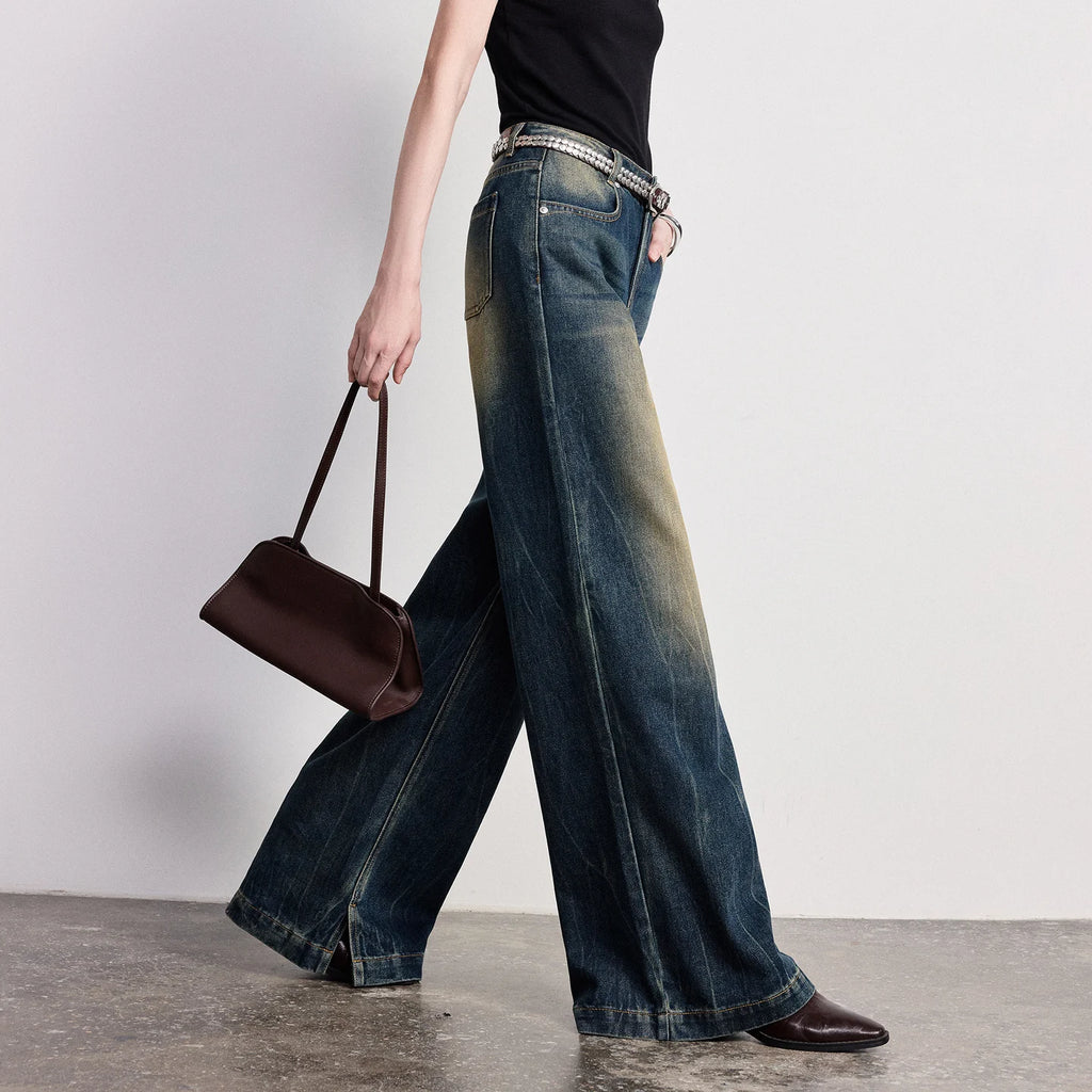 Wide-Leg Washed Jeans