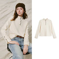 Contrast-Trim Long-Sleeve Knit Henley