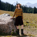 Bow-Motif Striped Knit Sweater
