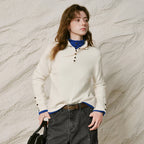 Contrast-Trim Long-Sleeve Knit Henley