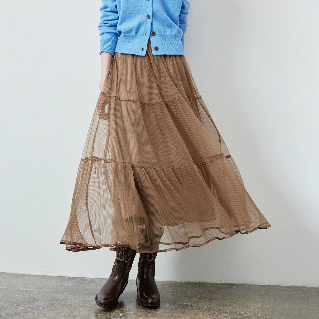 Tiered Sheer Midi Skirt