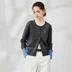 Contrast-Cuff Button-Up Cardigan