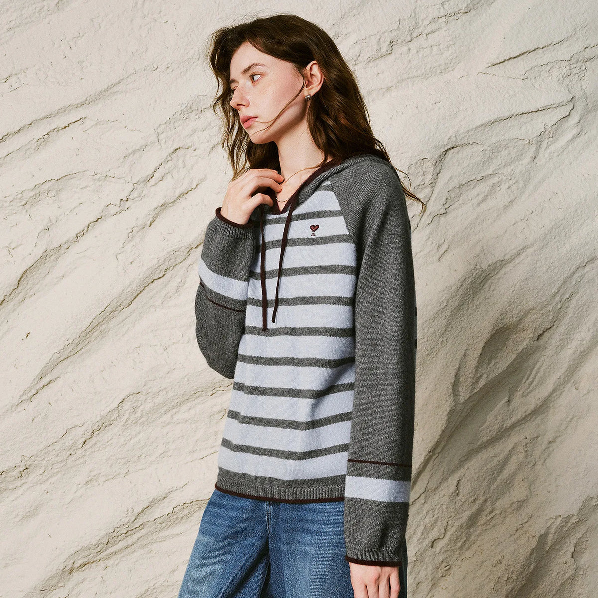 Striped Colorblock Knit Hoodie