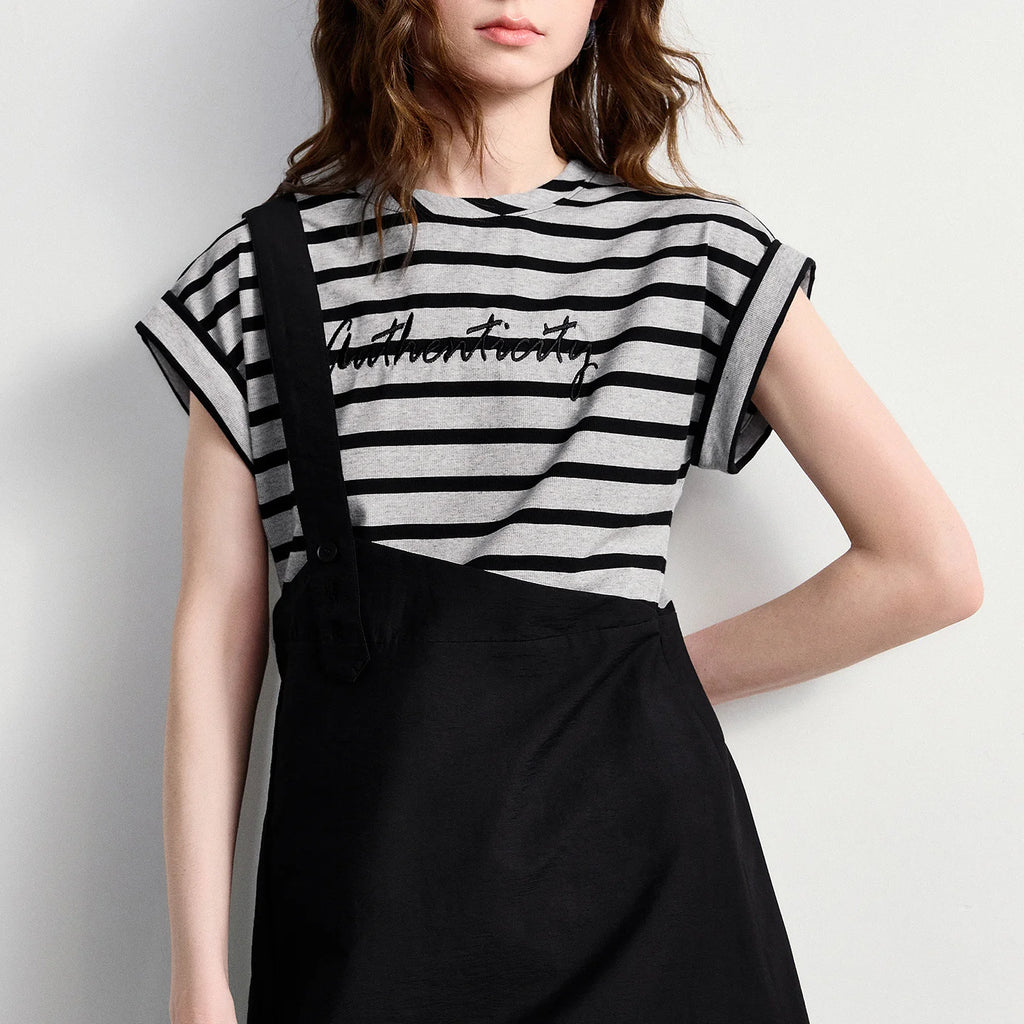 Layered-Look Striped Midi Dress