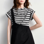 Layered-Look Striped Midi Dress