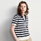 Striped Sailor-Collar Knit Top