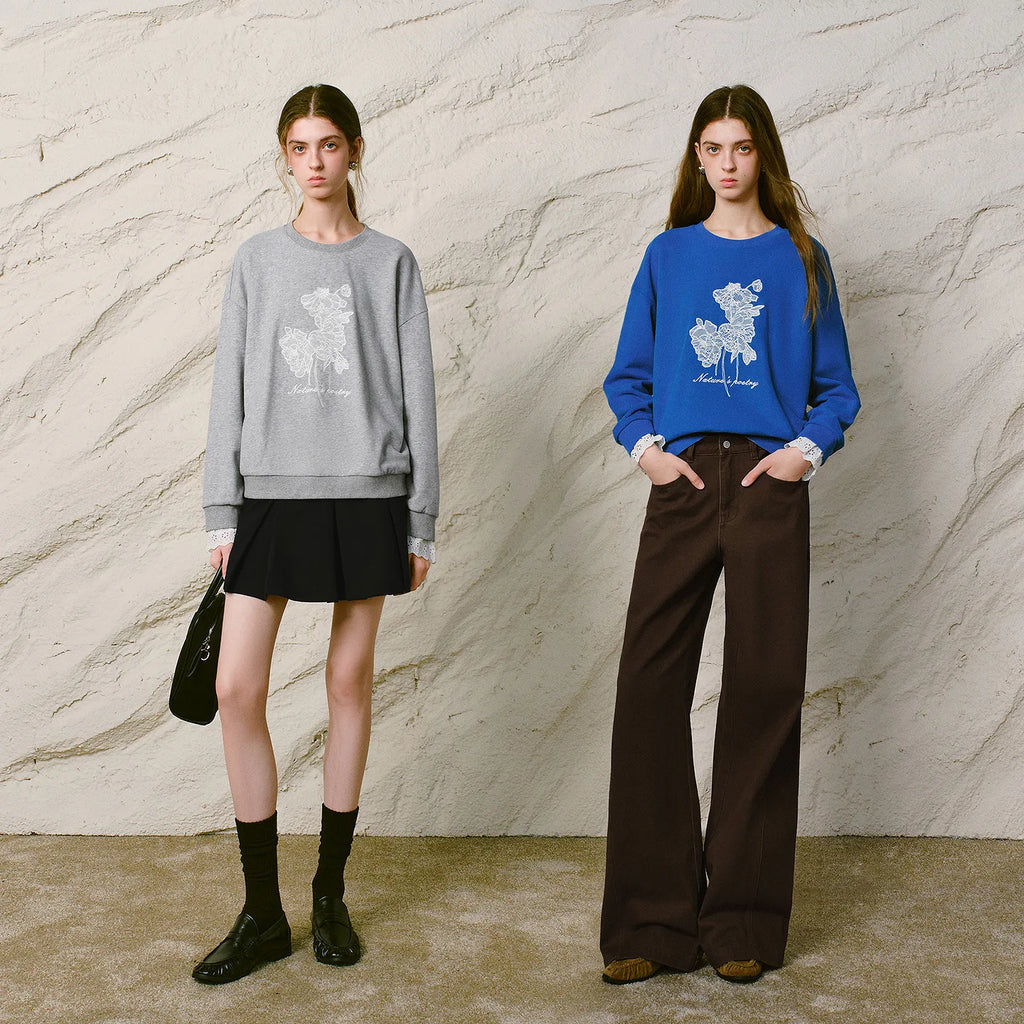 Floral-Motif Crewneck Sweatshirt