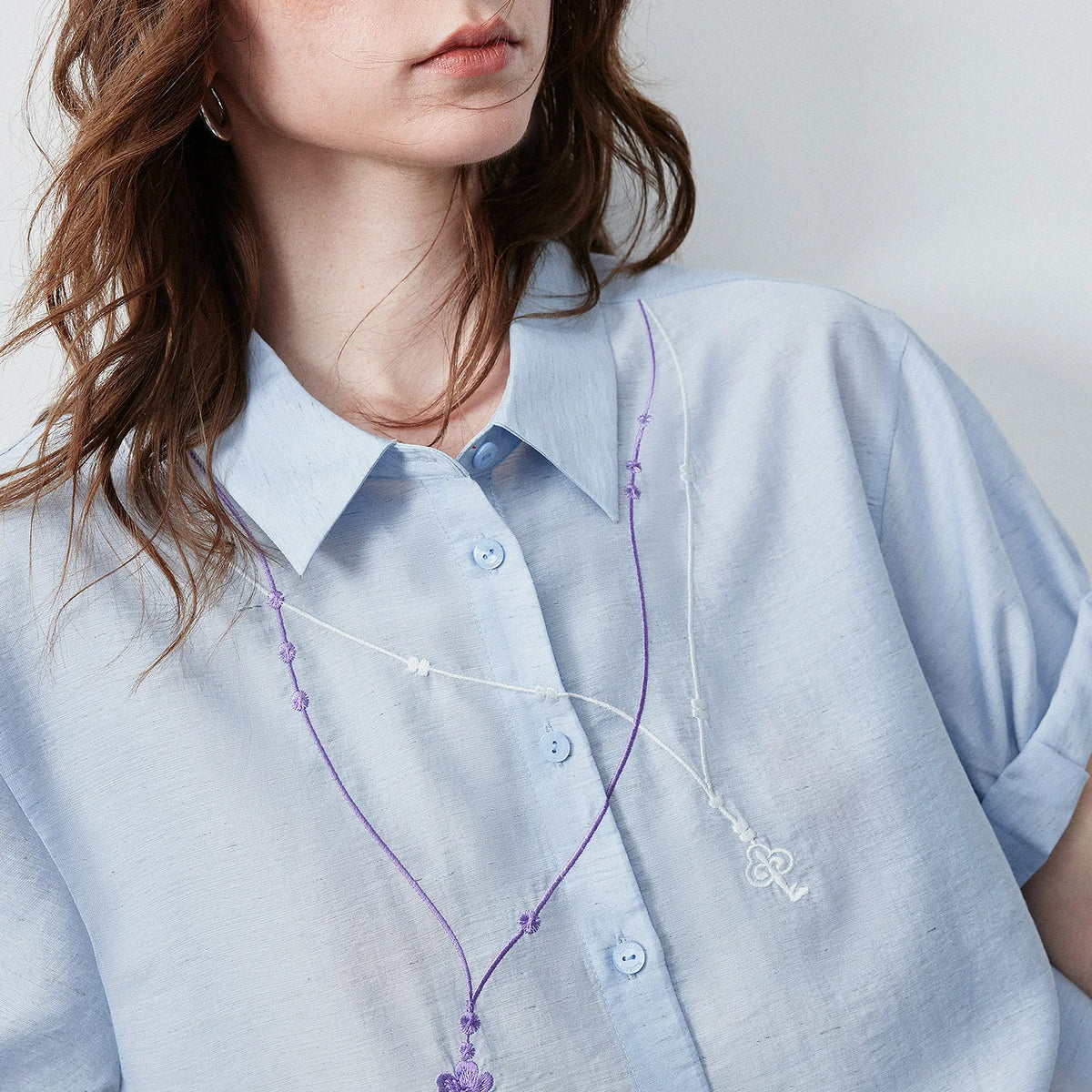 Rolled-Cuff Motif-Detail Shirt