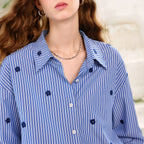 Floral-Motif Striped Button-Front Shirt