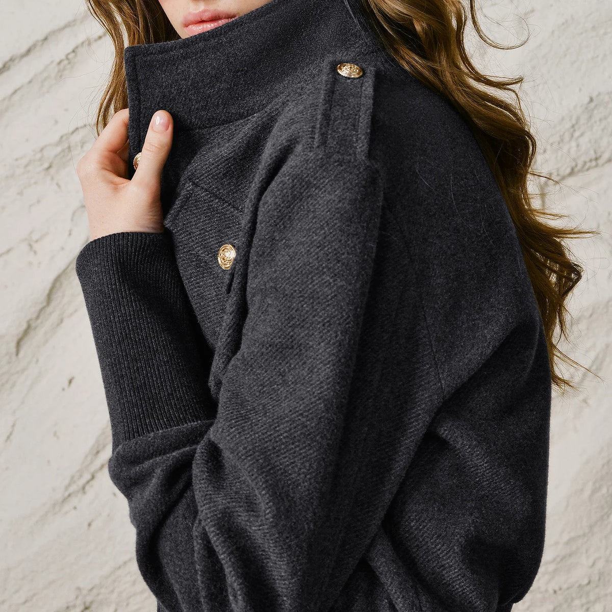 Stand-Collar Button Jacket