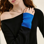Contrast-Cuff Asymmetric Knit Top