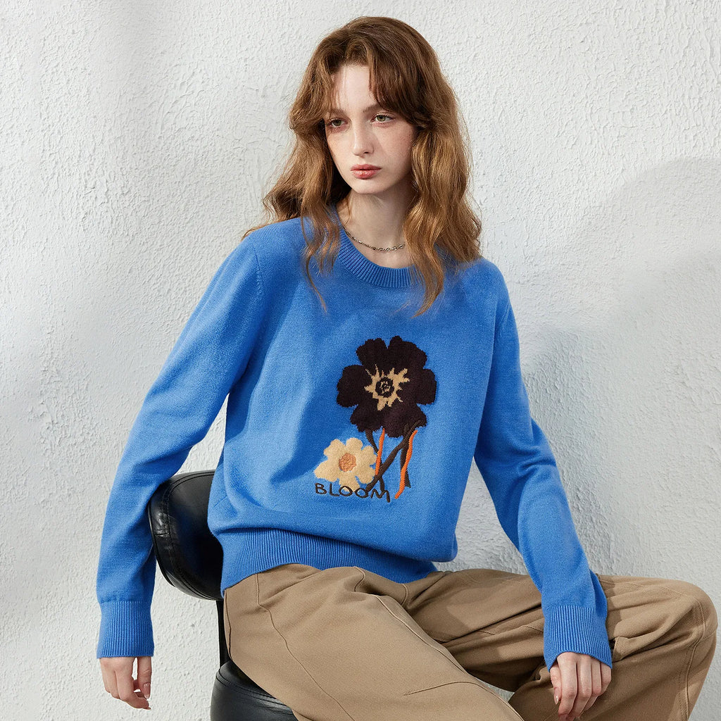 Flower-Motif Crewneck Sweater