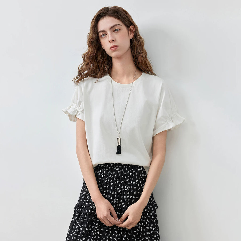 Ruffle-Cuff Relaxed Tee