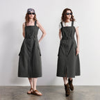 Square-Neck Belted Pinafore Dress