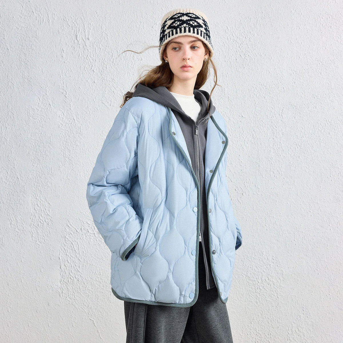 Contrast-Trim Quilted Jacket