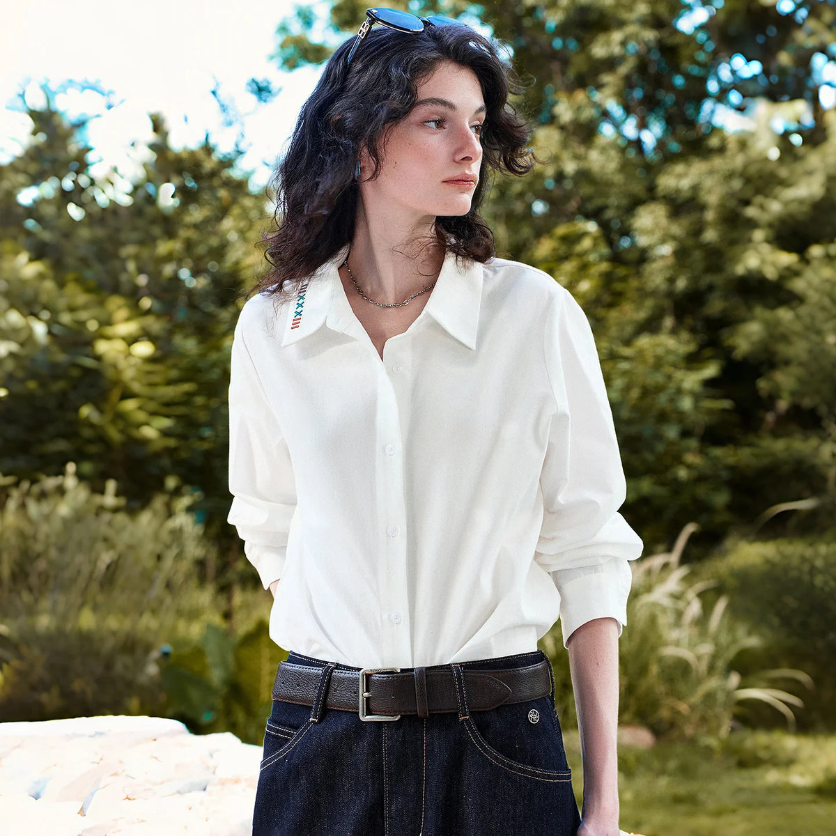 Motif-Detail Long-Sleeve Collared Shirt