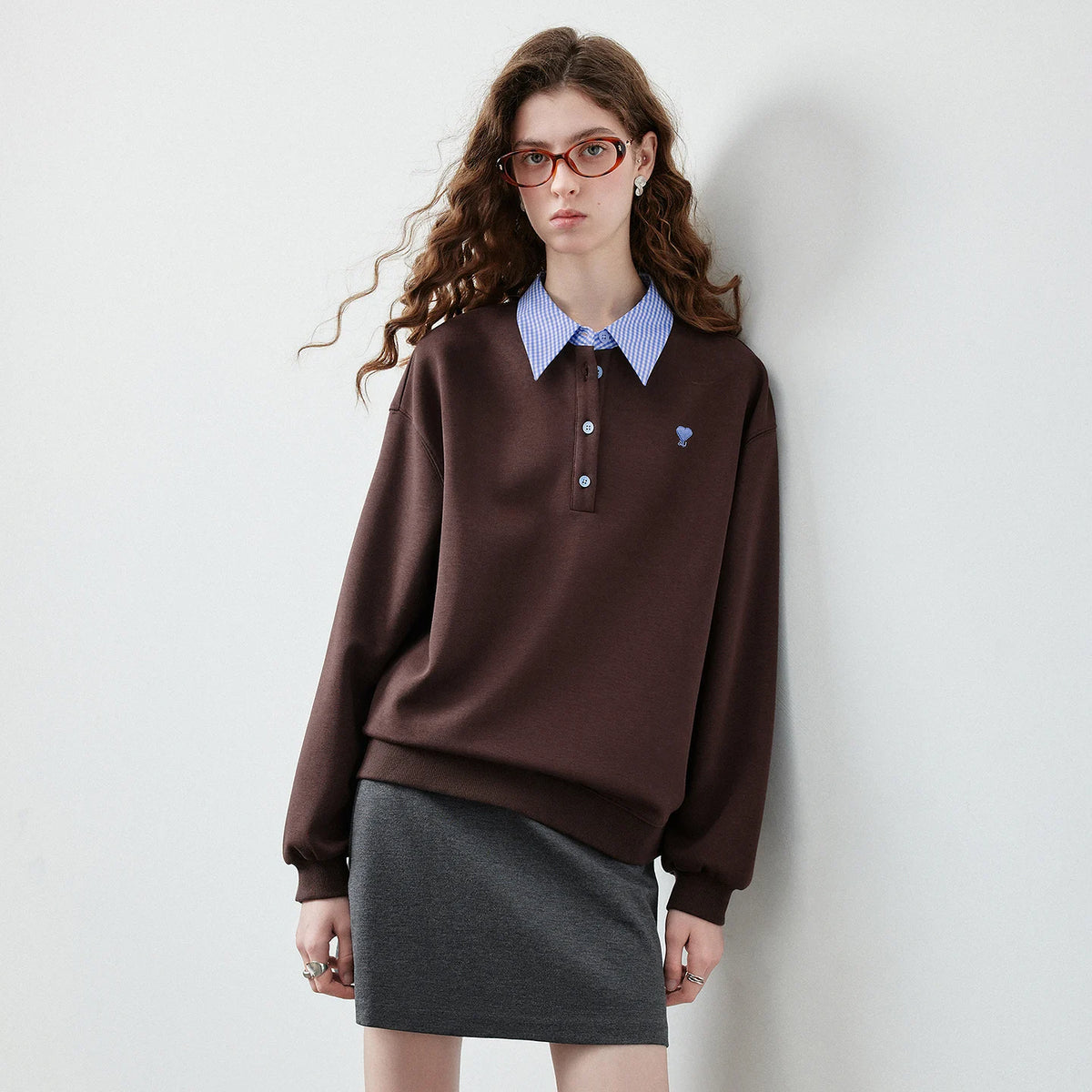 Layered-Look Polo Sweatshirt