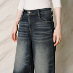 Faded Cropped Wide-Leg Jeans
