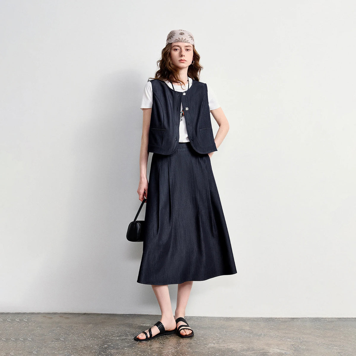 Pleated A-Line Midi Skirt