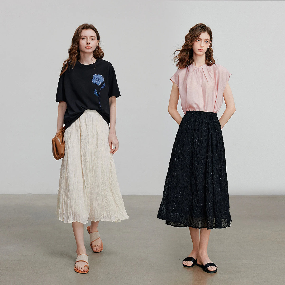 Textured A-Line Midi Skirt