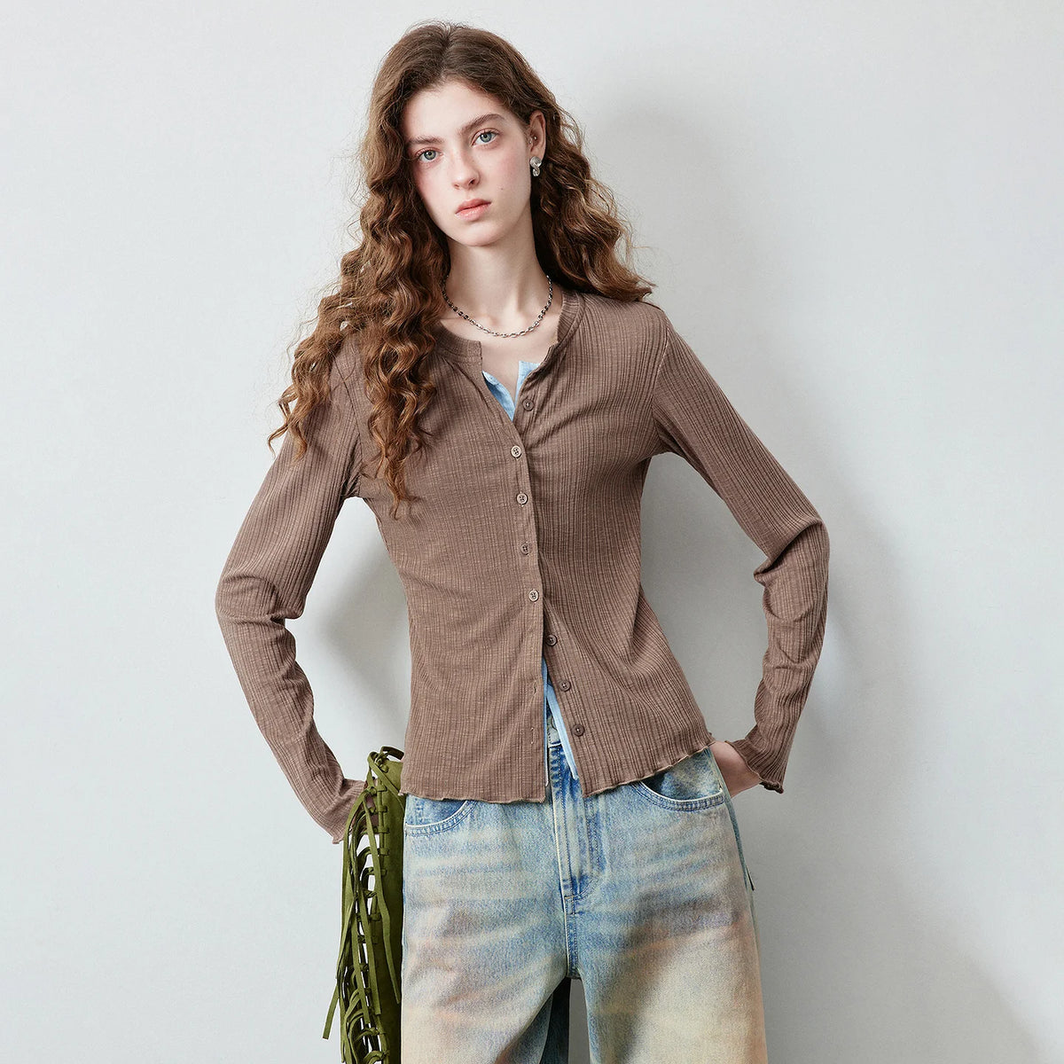Layered-Look Button-Front Top