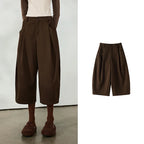 Pleated Cropped Barrel-Leg Pants