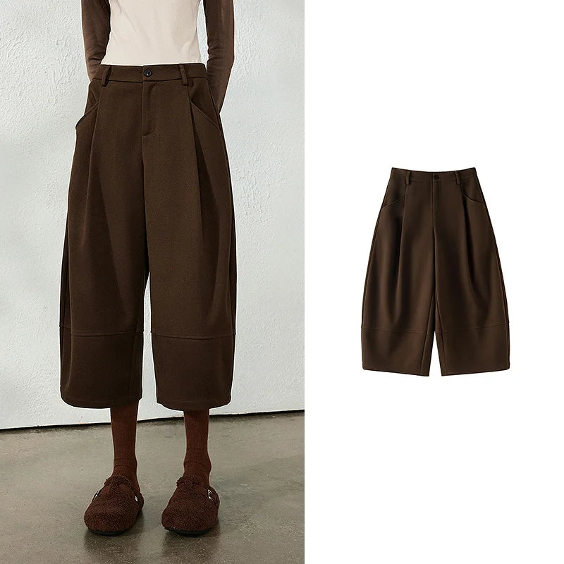 Pleated Cropped Barrel-Leg Pants