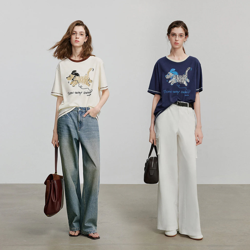 Dog-Graphic Contrast-Trim Tee