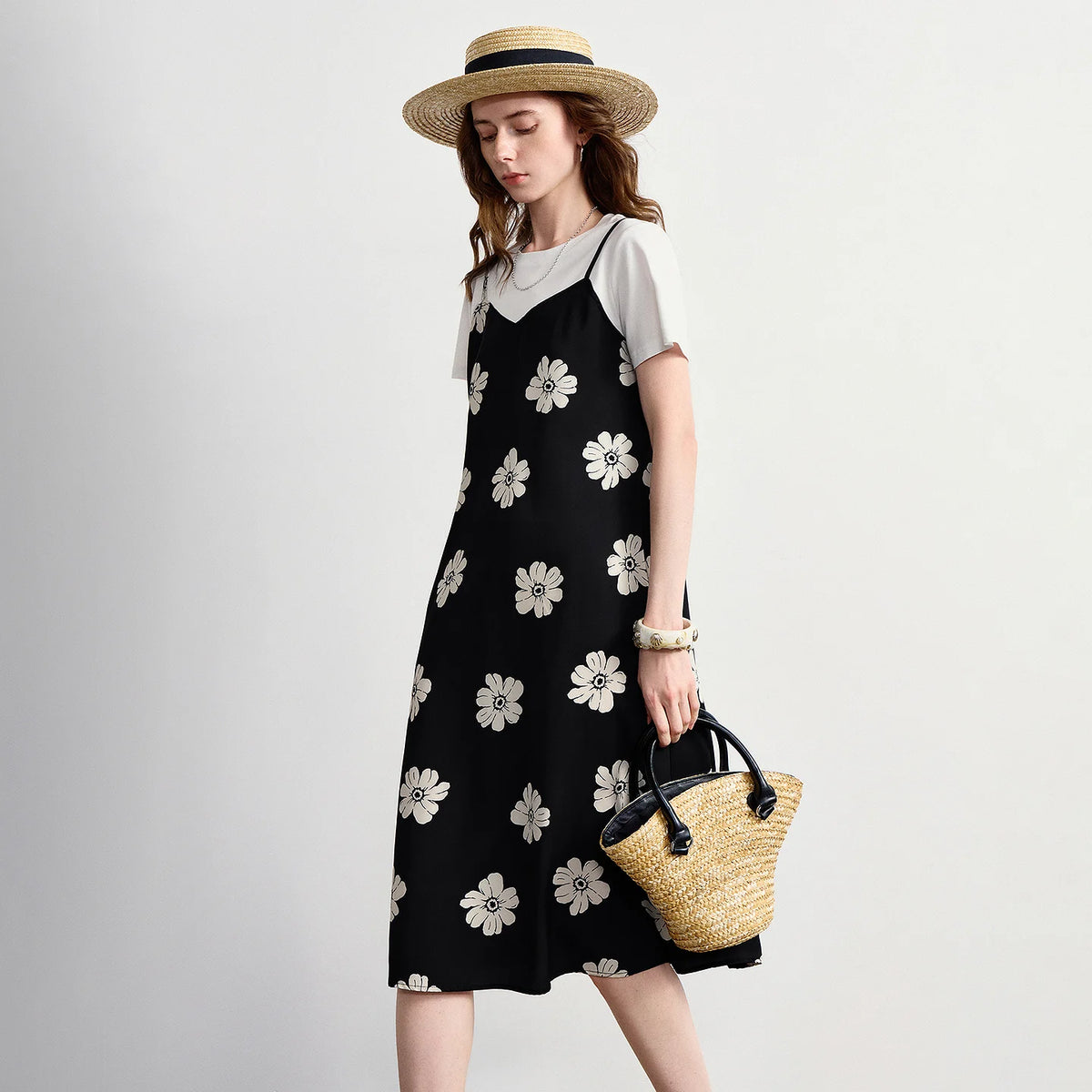 Floral Midi Pinafore Dress