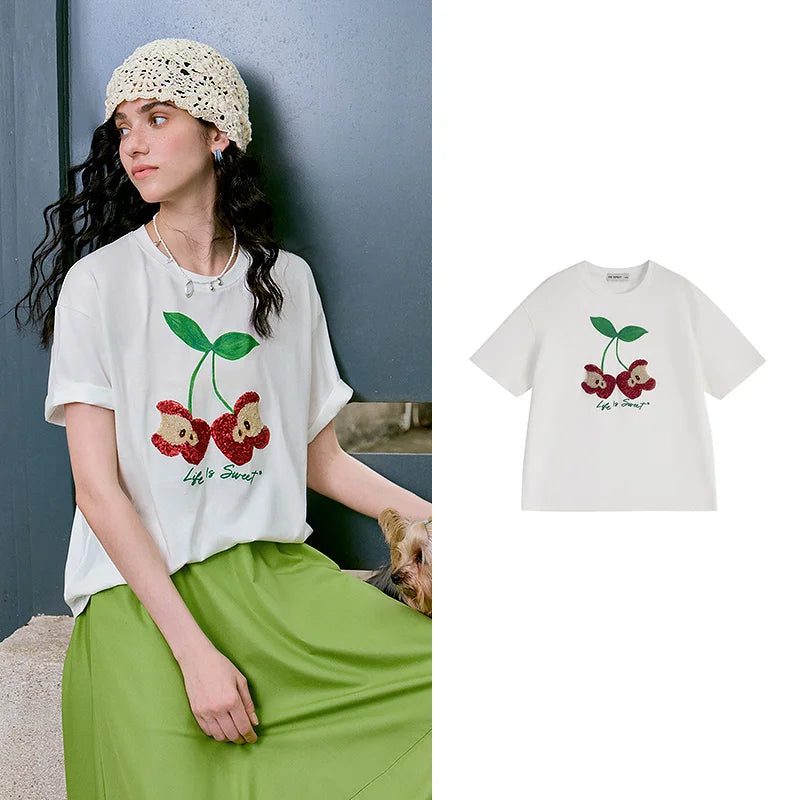 Apple-Motif Crewneck Tee