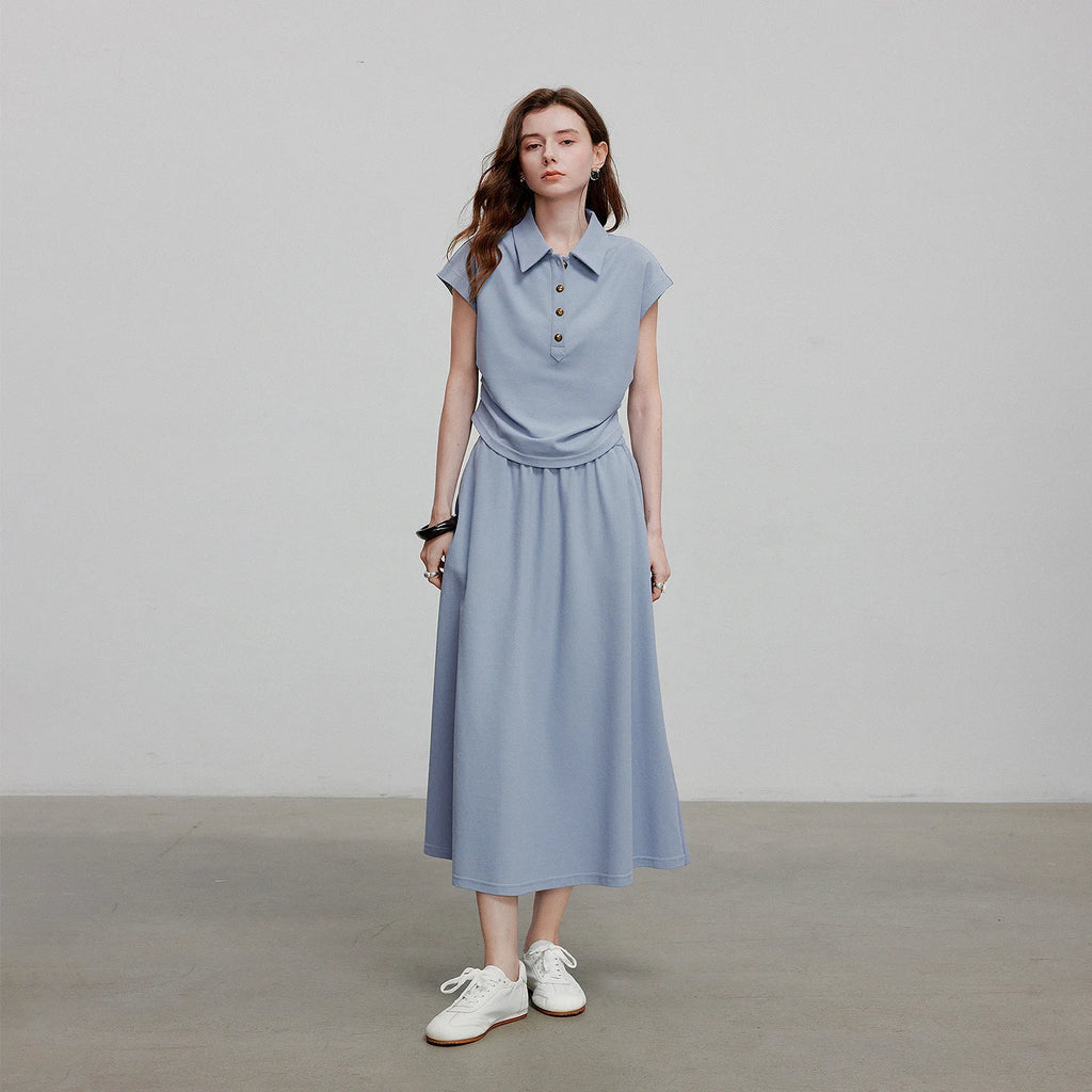 Polo Top and Midi Skirt Set