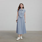 Polo Top and Midi Skirt Set
