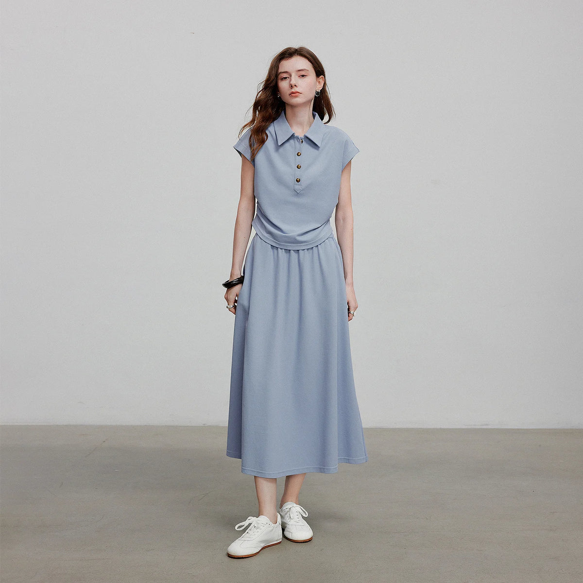 Polo Top and Midi Skirt Set