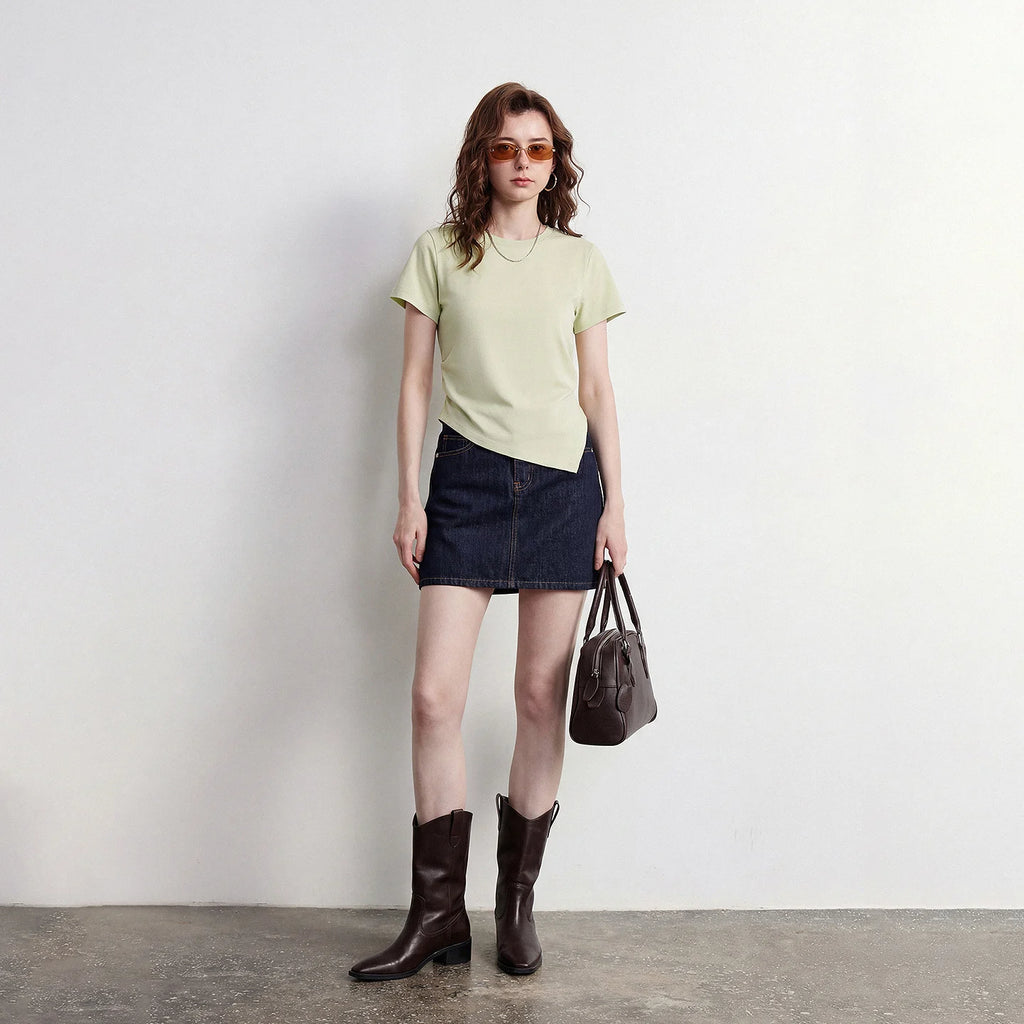 Asymmetric-Hem Crewneck Tee