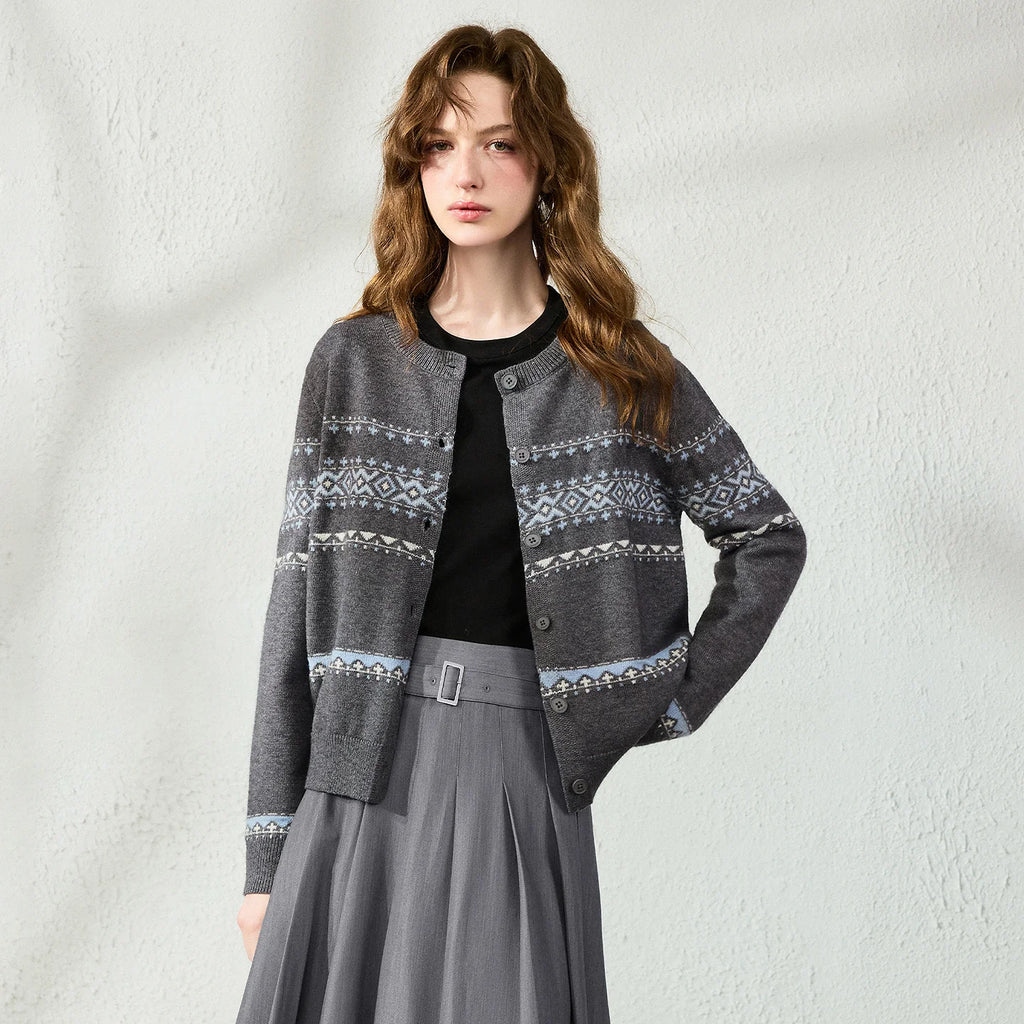 Fair Isle Zip-Up Knit Cardigan
