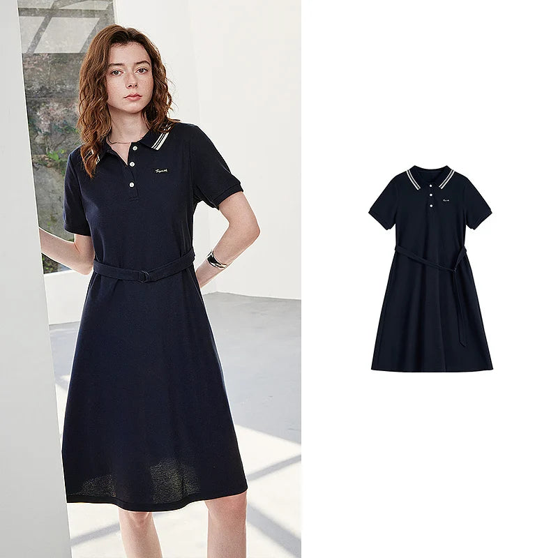Tie-Waist Short-Sleeve Polo Dress