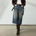Washed Cropped Wide-Leg Jeans