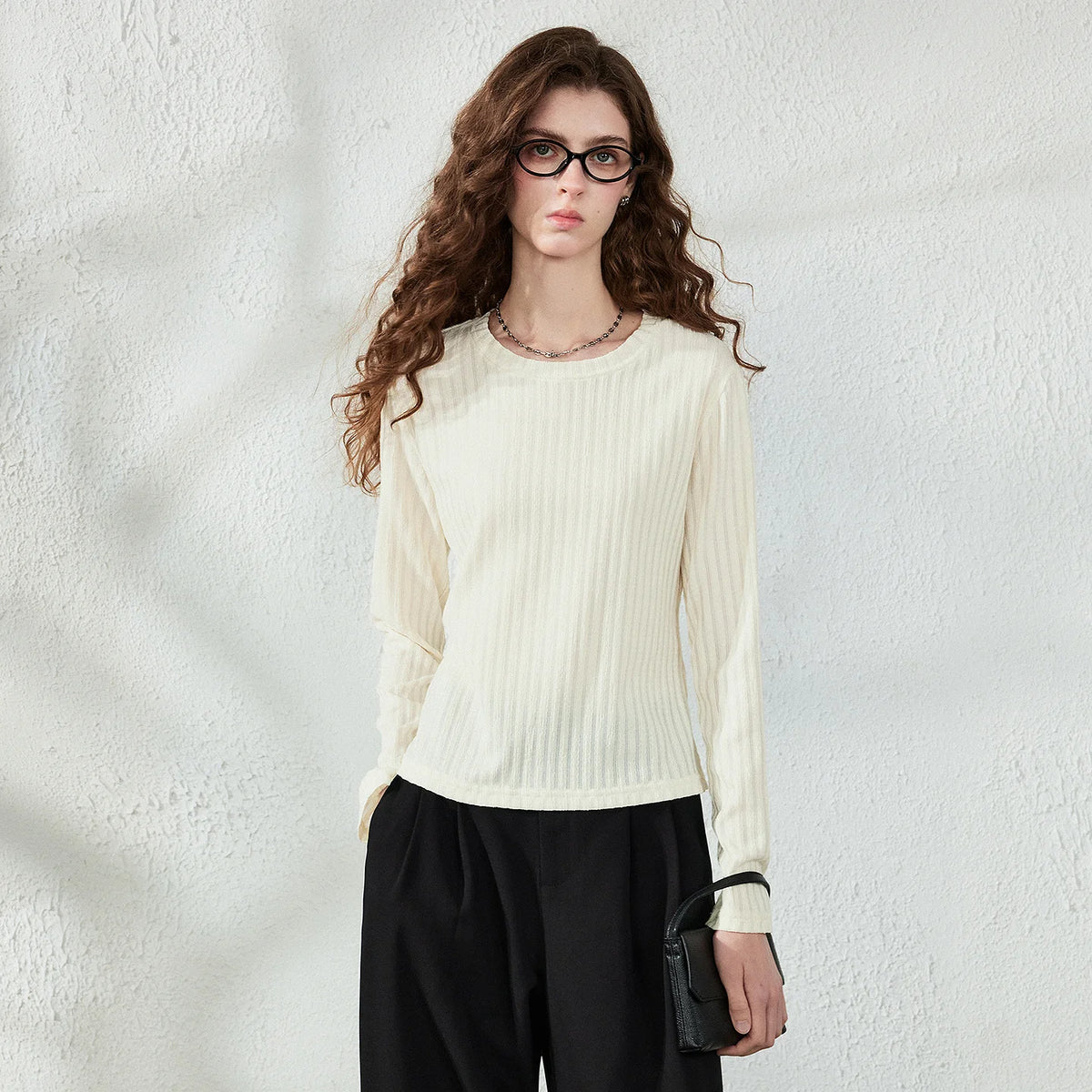 Ribbed Long-Sleeve Crewneck Top