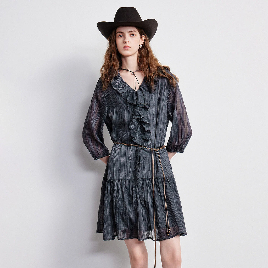 Plaid Ruffle-Front Mini Dress