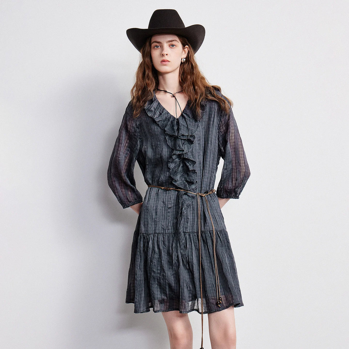 Plaid Ruffle-Front Mini Dress